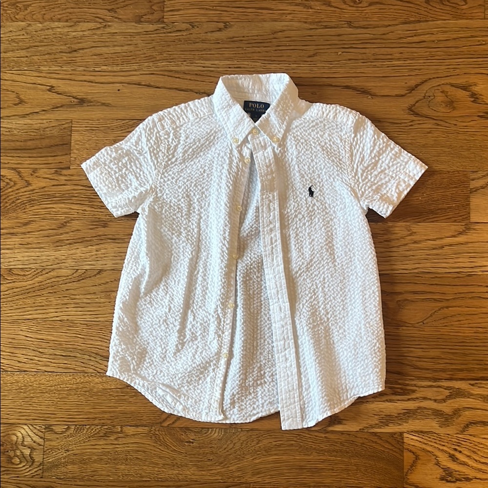 Kids Ralph Lauren Textured White Button Down Shirt Classic Short Sleeve